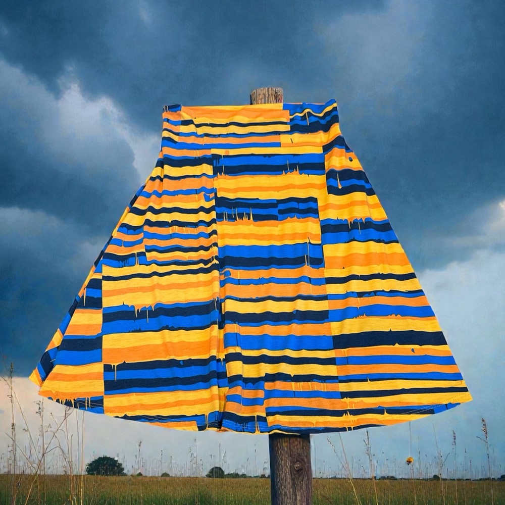 Striped Yellow and Blue Women's Azure Skirt Lularoe (XL)